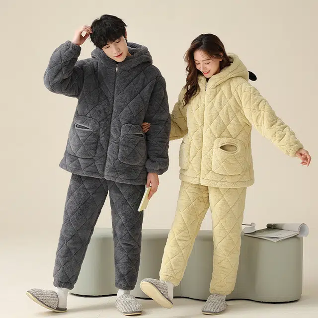 俏薇妮 简约纯色时尚可爱帽头连帽家居服保暖休闲舒适可外穿睡衣套装 女款 黄色