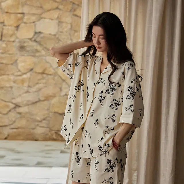 俏薇妮 简约柔软古风高级感短袖家居服睡衣套装 女款 杏色