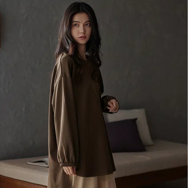 俏薇妮 美拉德睡衣女春秋款纯棉长袖圆领套头休闲大码宽松可外穿 家居套装  女款  棕色