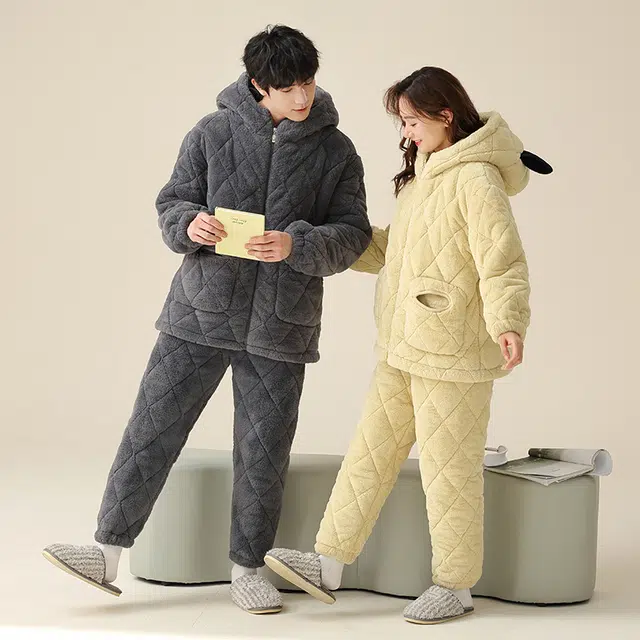 俏薇妮 简约纯色时尚可爱帽头连帽家居服保暖休闲舒适可外穿睡衣套装 女款 黄色