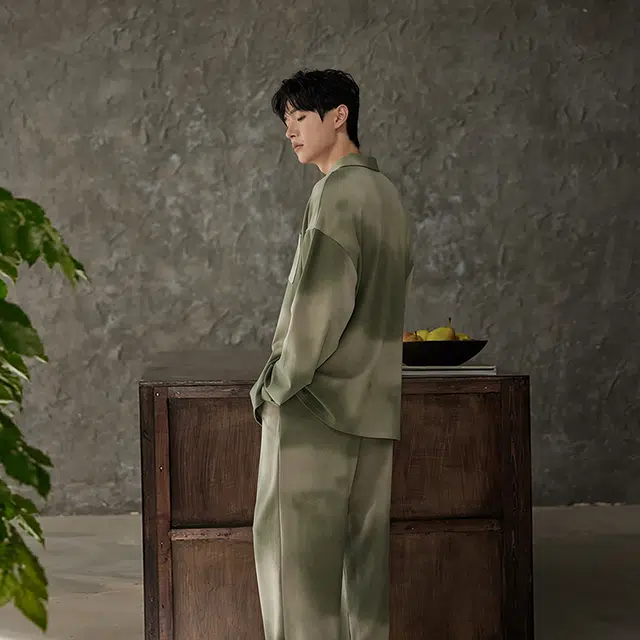 俏薇妮 简约柔软迷彩高级感长袖长裤家居服休闲舒适可外穿睡衣套装 男款 绿色