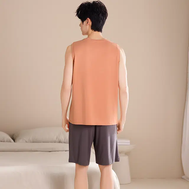 俏薇妮 柔软简约纯色时尚运动风高级家居服舒适透气休闲凉感可外穿睡衣套装 男款