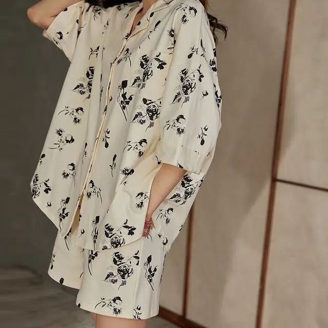 俏薇妮 简约柔软古风高级感短袖家居服睡衣套装 女款 杏色
