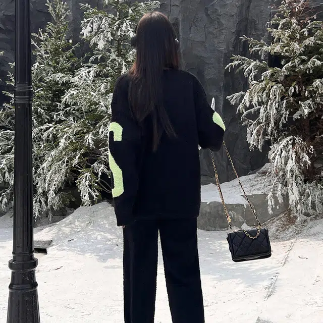 俏薇妮 时尚字母印花简约休闲可外穿蓄温保暖长袖睡衣套装 女款 黑绿色
