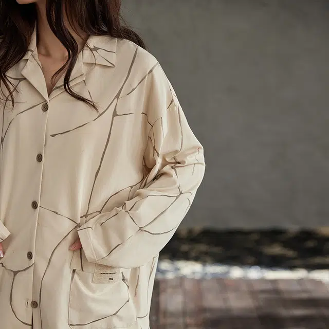 俏薇妮 简约柔软古风高级感长袖长裤家居服休闲睡衣套装 女款 卡其色