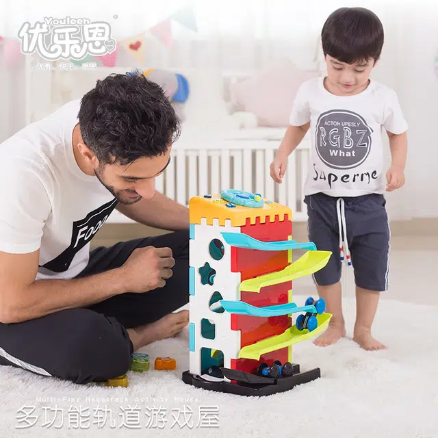 优乐恩 宝宝轨道游戏屋滑行小车子形状配对儿童方向盘电动玩具 益智玩具
