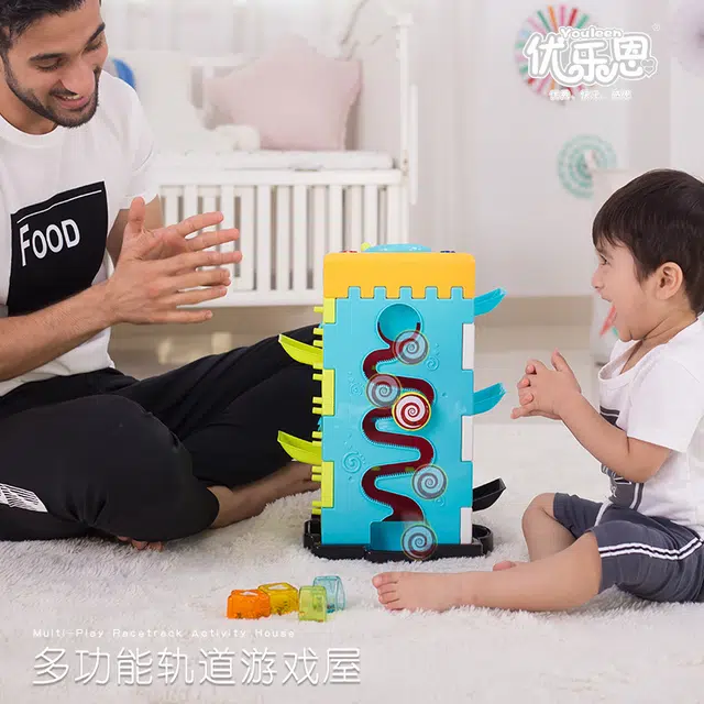 优乐恩 宝宝轨道游戏屋滑行小车子形状配对儿童方向盘电动玩具 益智玩具