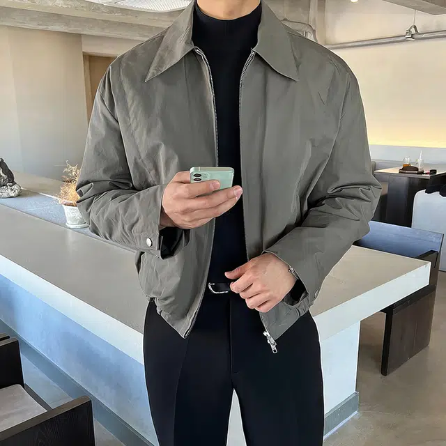 我是大卫 纯色短款翻领休闲拉链飞行员夹克 男女同款