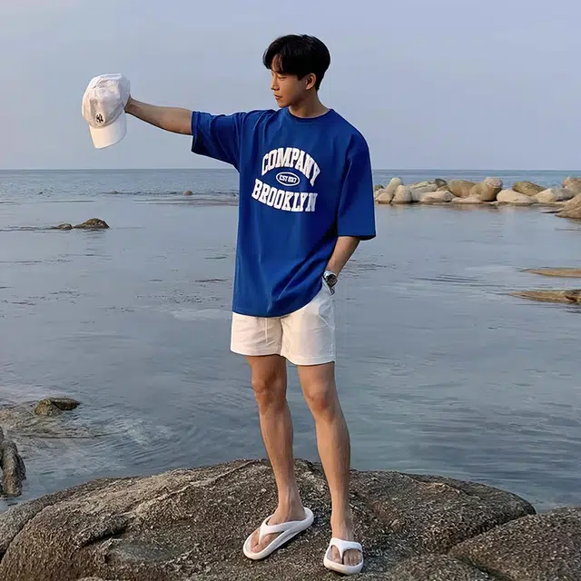 我是大卫 基础色简约纯色系带中腰分休闲短裤 男女同款