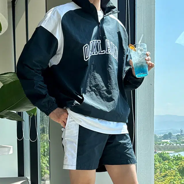 我是大卫 字母撞色立领拉链长袖夹克外套 男款 黑色