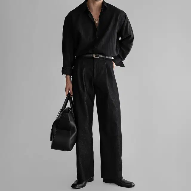 寻星记 韩系简约高级感美式时尚潮牌翻领纯色条纹宽松轻熟风上衣长袖衬衫 男女同款