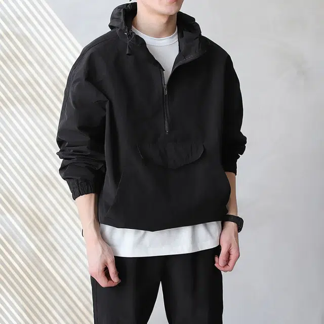 我是大卫 美式半拉链连帽户外纯色百搭夹克外套 男女同款