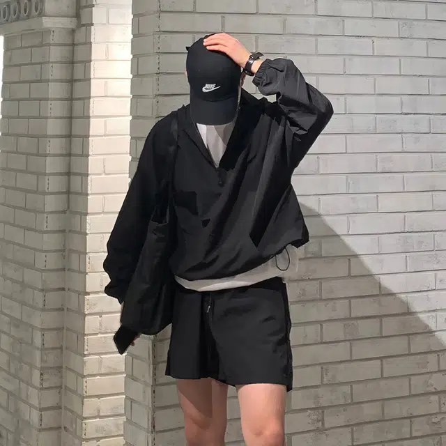 我是大卫 纯色连帽套头宽松长袖夹克外套 男款 黑色