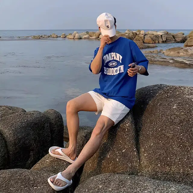 我是大卫 基础色简约纯色系带中腰分休闲短裤 男女同款