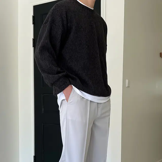 我是大卫 美式时尚高级感宽松圆领慵懒风休闲打底针织衫 男女同款