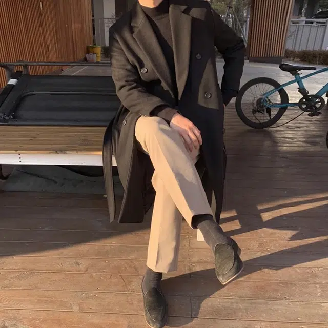 我是大卫 毛呢中长款经典韩版英伦风大衣 男女同款