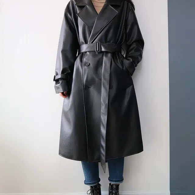 我是大卫 美式个性帅气中长款双排扣韩版宽松百搭皮衣 男女同款 黑色