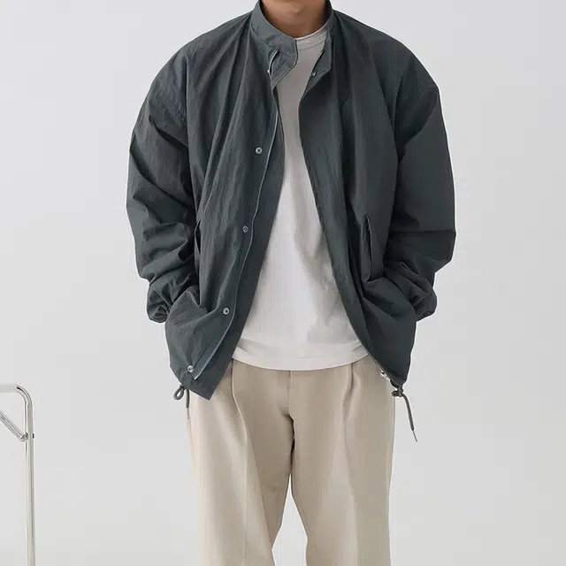 我是大卫 纯色基础工装落肩拉链复古宽松夹克 男女同款