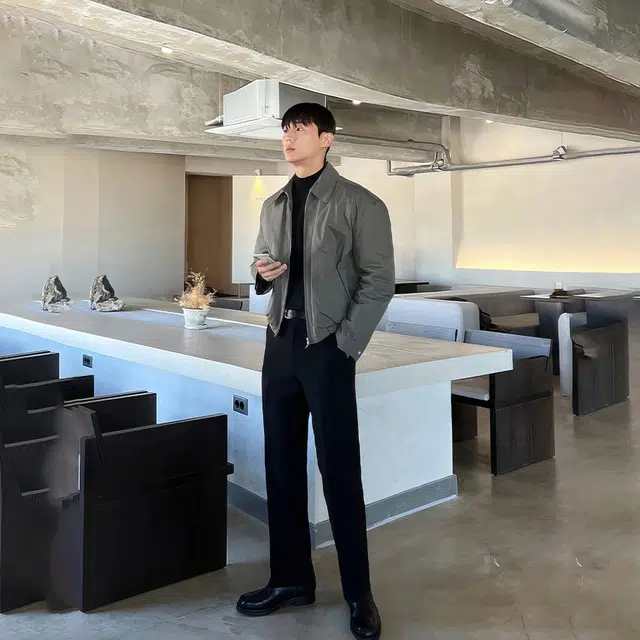 我是大卫 纯色短款翻领休闲拉链飞行员夹克 男女同款