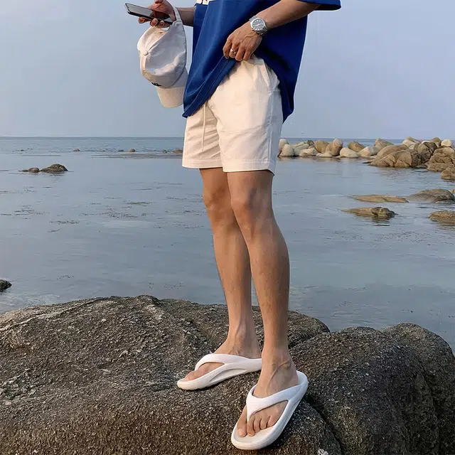 我是大卫 基础色简约纯色系带中腰分休闲短裤 男女同款