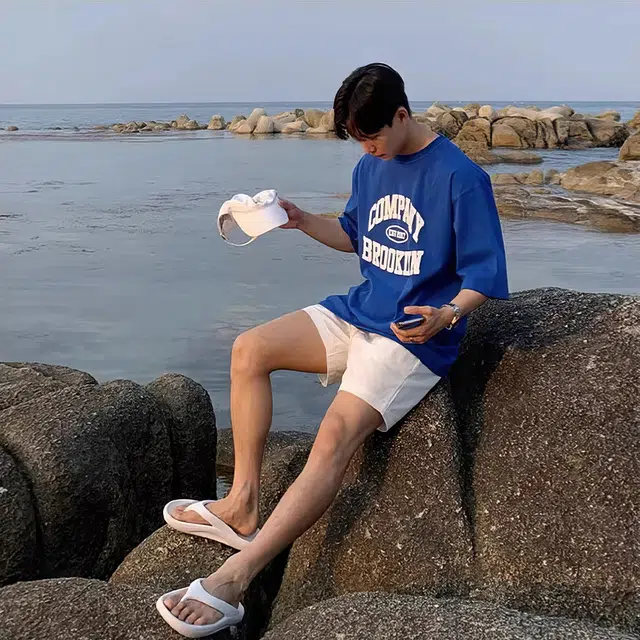 我是大卫 基础色简约纯色系带中腰分休闲短裤 男女同款