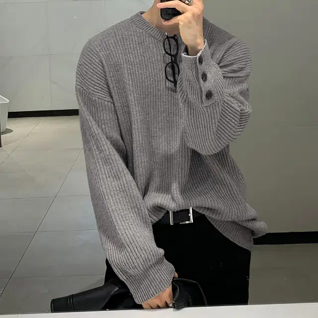 我是大卫 纹理感纯色基础款条纹保暖打底圆领针织衫 男女同款