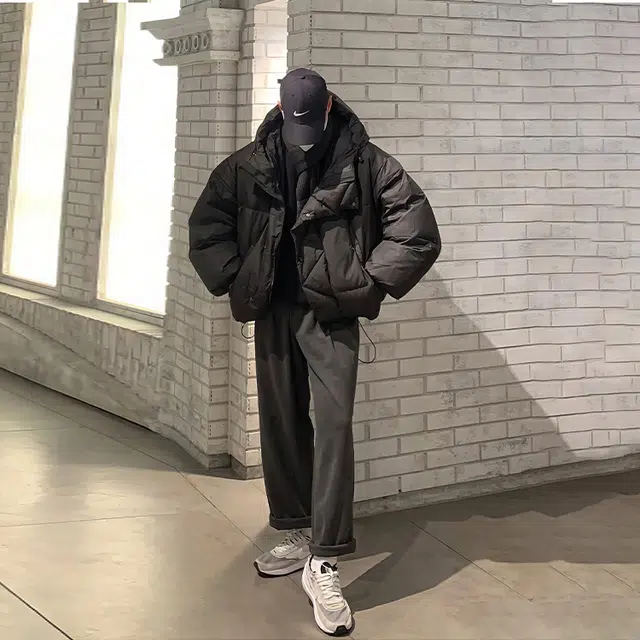 我是大卫 日系纯色休闲短款保暖加厚连帽棉服 男女同款