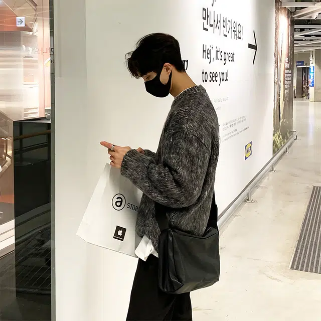 我是大卫 港风复古圆领套头宽松慵懒感针织衫 男女同款 深灰色