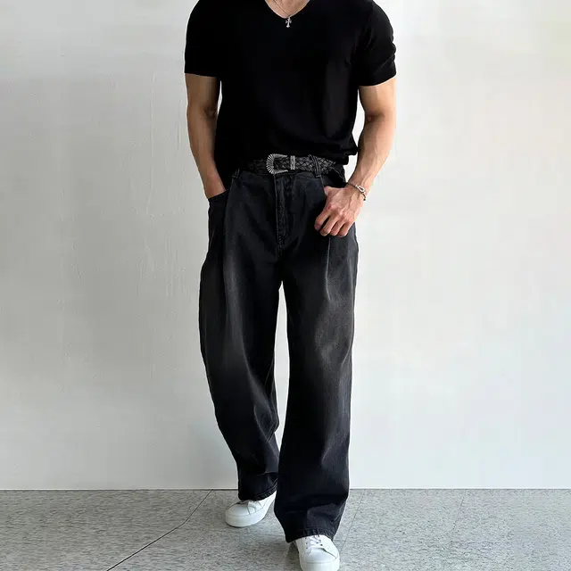 我是大卫 复古水洗做旧宽松休闲牛仔裤 男女同款