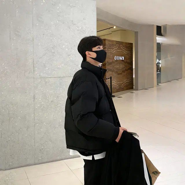 我是大卫 加厚休闲立领面包棉服 男女同款 黑色