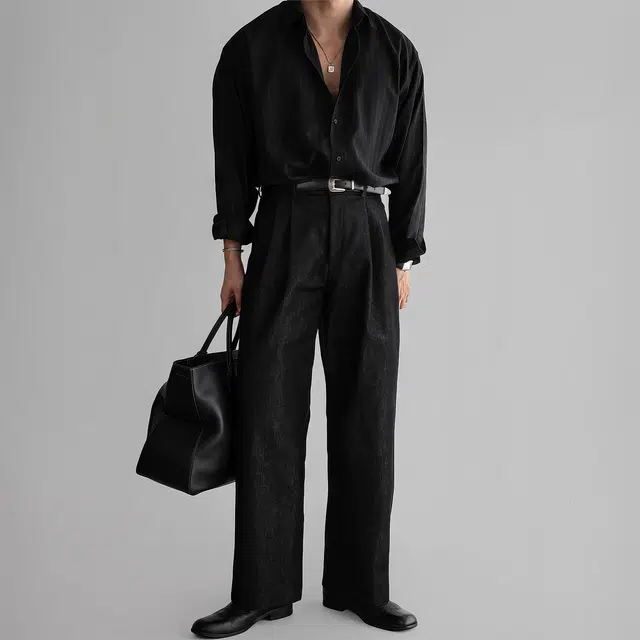 寻星记 韩系简约高级感美式时尚潮牌翻领纯色条纹宽松轻熟风上衣长袖衬衫 男女同款