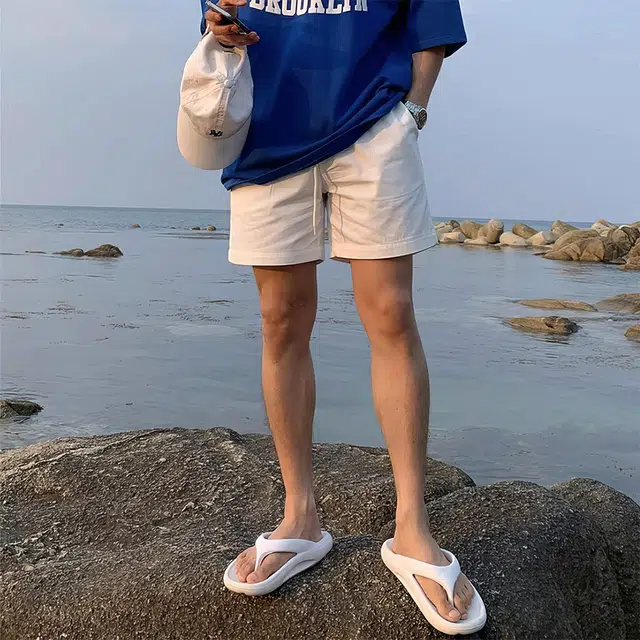 我是大卫 基础色简约纯色系带中腰分休闲短裤 男女同款