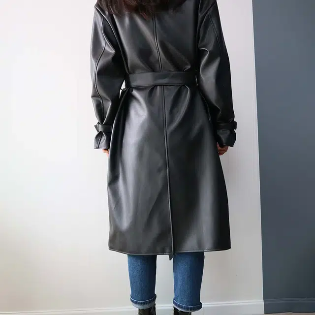 我是大卫 美式个性帅气中长款双排扣韩版宽松百搭皮衣 男女同款 黑色