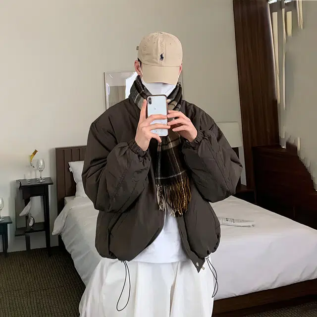我是大卫 日系复古夹克棉服 男女同款 深棕色