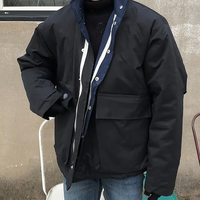 我是大卫 韩版纯色立领工装大口袋休闲宽松棉服 男女同款