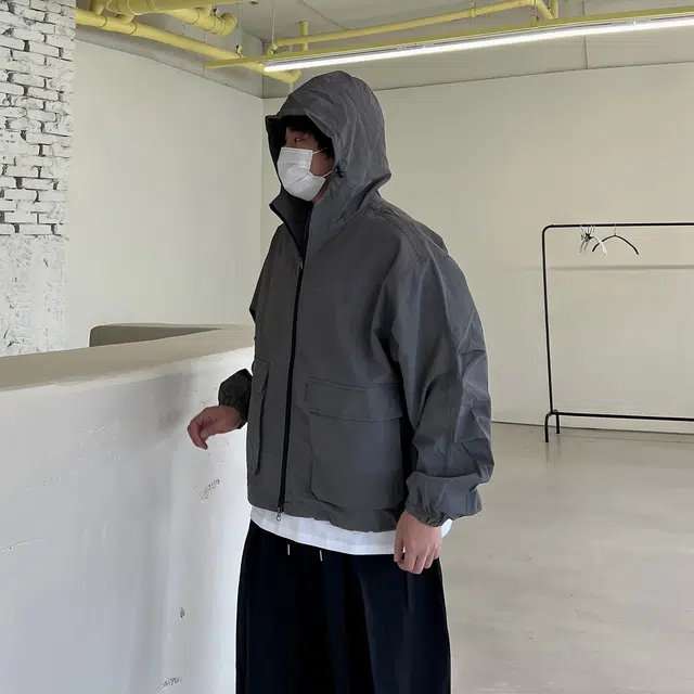 我是大卫 美式运动宽松百搭短款风衣港风工装大口袋连帽夹克外套 通用 深灰色