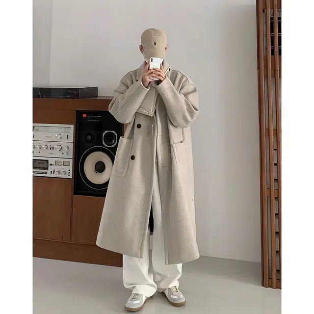 我是大卫 毛呢中长款纯色韩版高级感休闲外套大衣 男女同款 浅卡其色