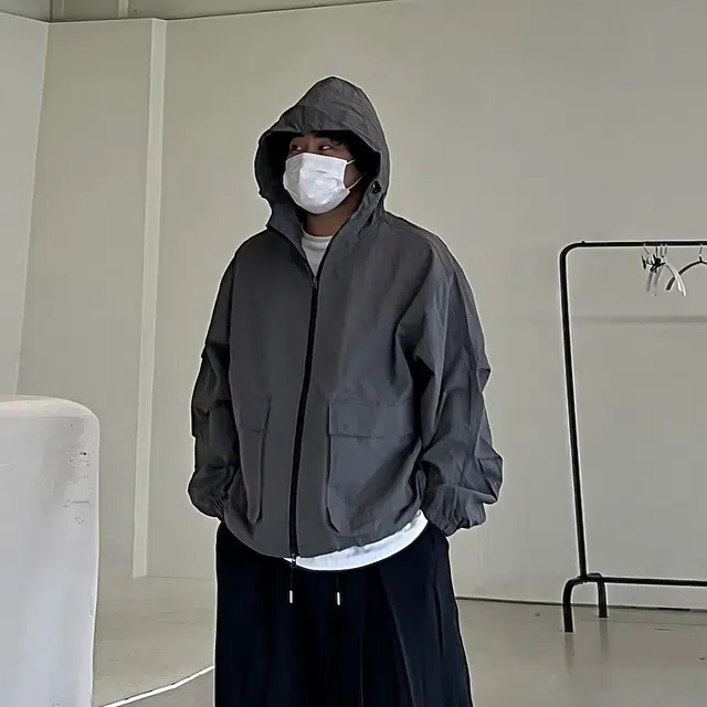 我是大卫 美式运动宽松百搭短款风衣港风工装大口袋连帽夹克外套 通用 深灰色