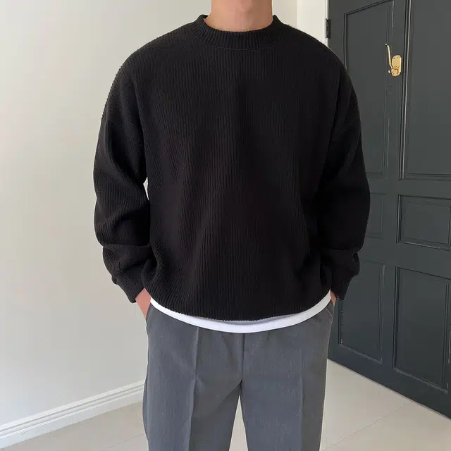 我是大卫 美式时尚高级感宽松圆领慵懒风休闲打底针织衫 男女同款