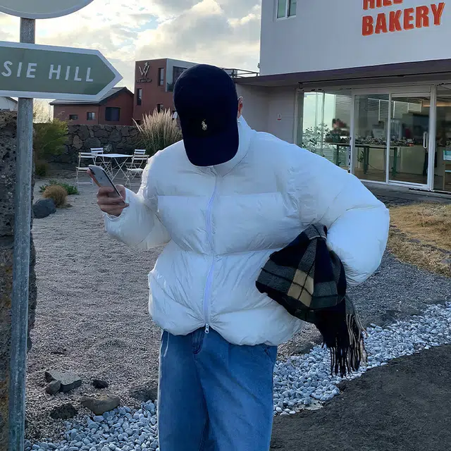 我是大卫 短款立领纯色保暖加厚面包棉服 男女同款 白色