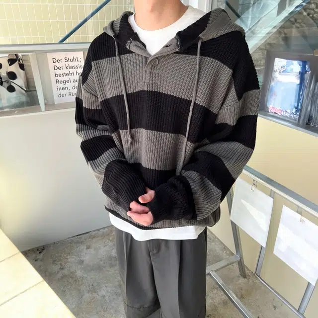 我是大卫 撞色复古拼色条纹宽松高级感拼接韩版卫衣 男女同款