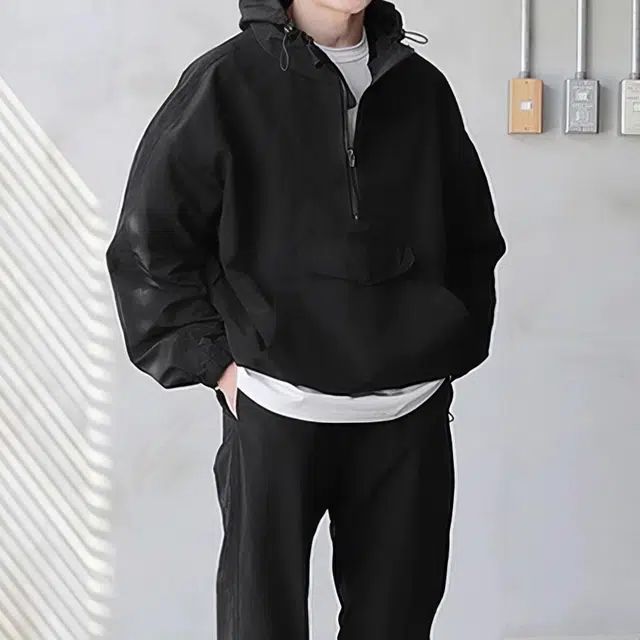 我是大卫 美式半拉链连帽户外纯色百搭夹克外套 男女同款