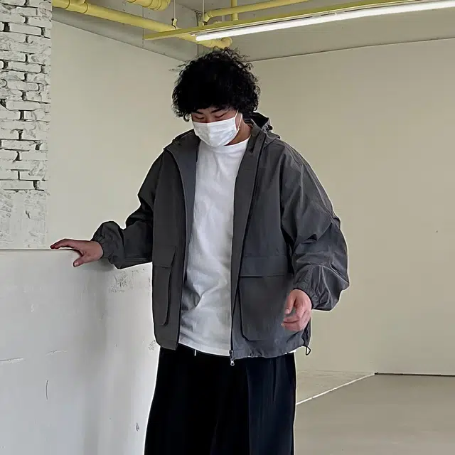 我是大卫 美式运动宽松百搭短款风衣港风工装大口袋连帽夹克外套 通用 深灰色