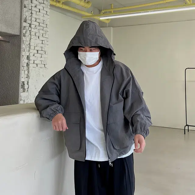 我是大卫 美式运动宽松百搭短款风衣港风工装大口袋连帽夹克外套 通用 深灰色