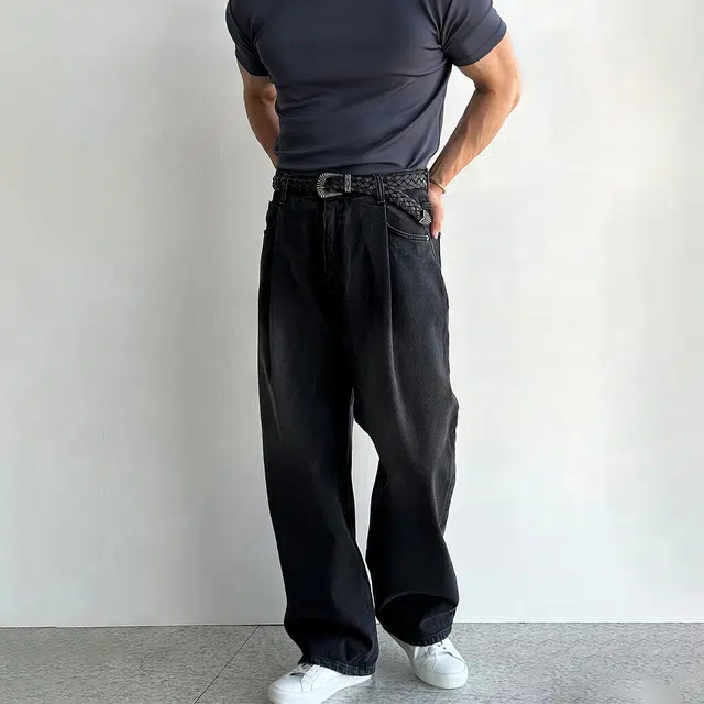 我是大卫 复古水洗做旧宽松休闲牛仔裤 男女同款