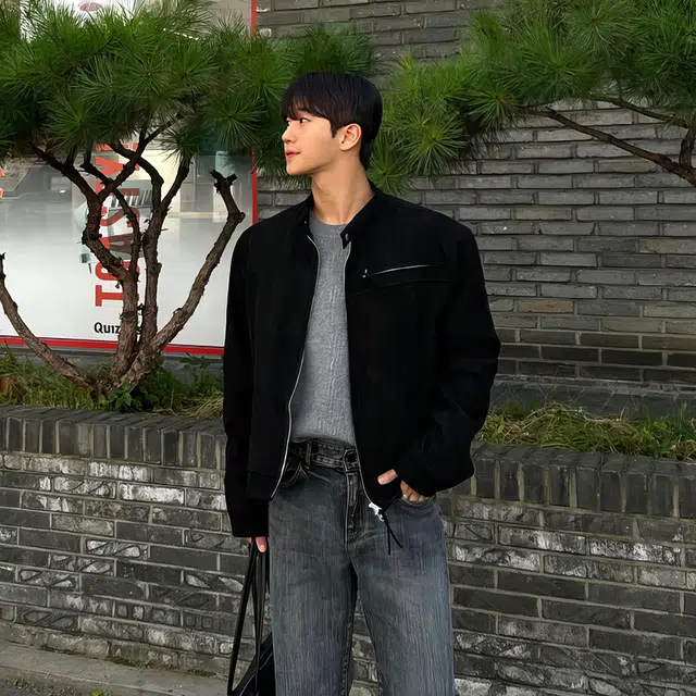 我是大卫 美式复古短款机车服双拉链立领夹克外套 男女同款