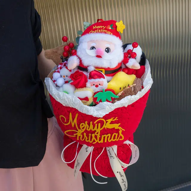 雅阁 圣诞老人卡通花束 手工制作成品 玩偶周边