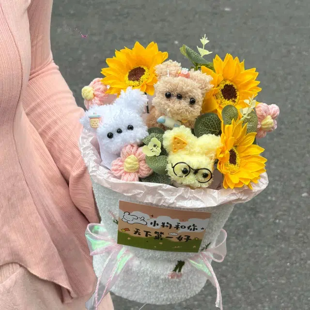 雅阁 呆萌高颜值成品西高地小狗花束布偶 治愈 玩偶周边