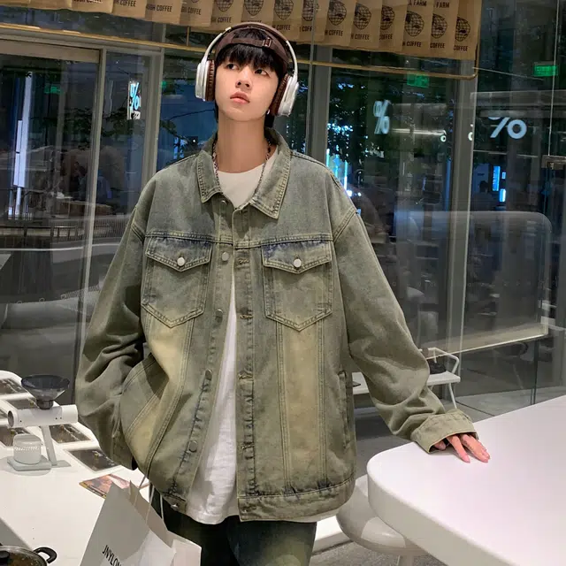 费尔岛上的猫 复古水洗宽松百搭多元素夹克牛仔外套 男女同款