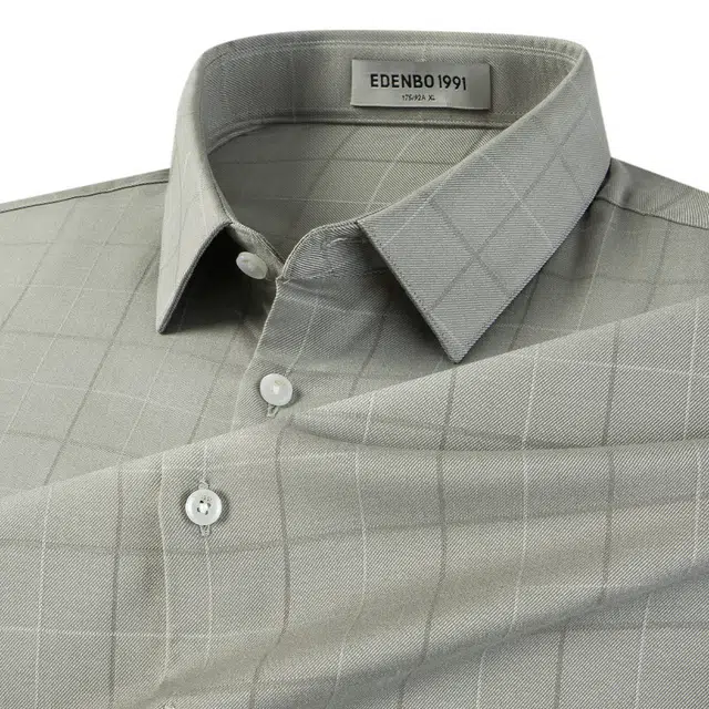 爱登堡 格子尖领纽扣长袖衬衫 男款